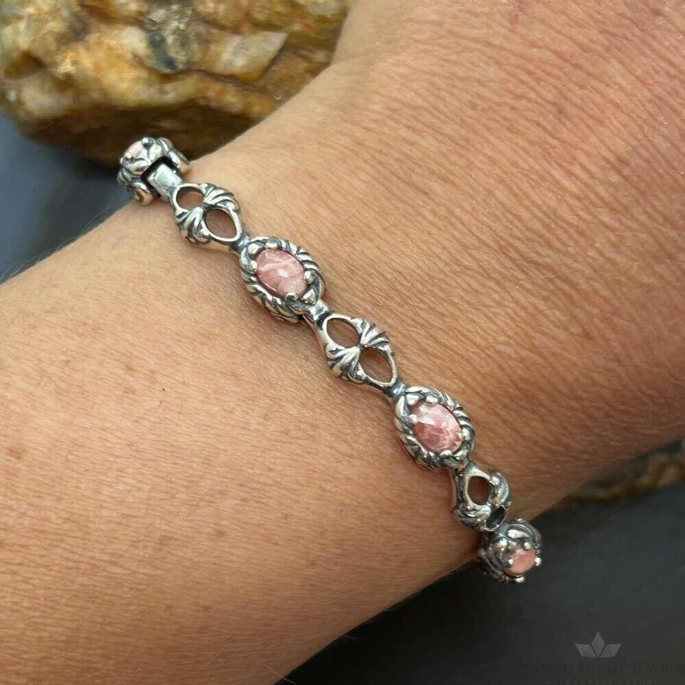 Carolyn Pollack Sterling Silver 8 Oval Rhodonite Link Bracelet For Women